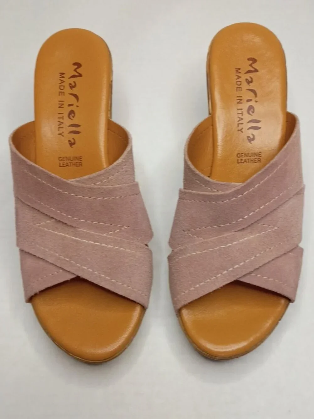 Mariella Pink Suede Wedge Slide Sandals Made in Italy Women’s Size 6.5
